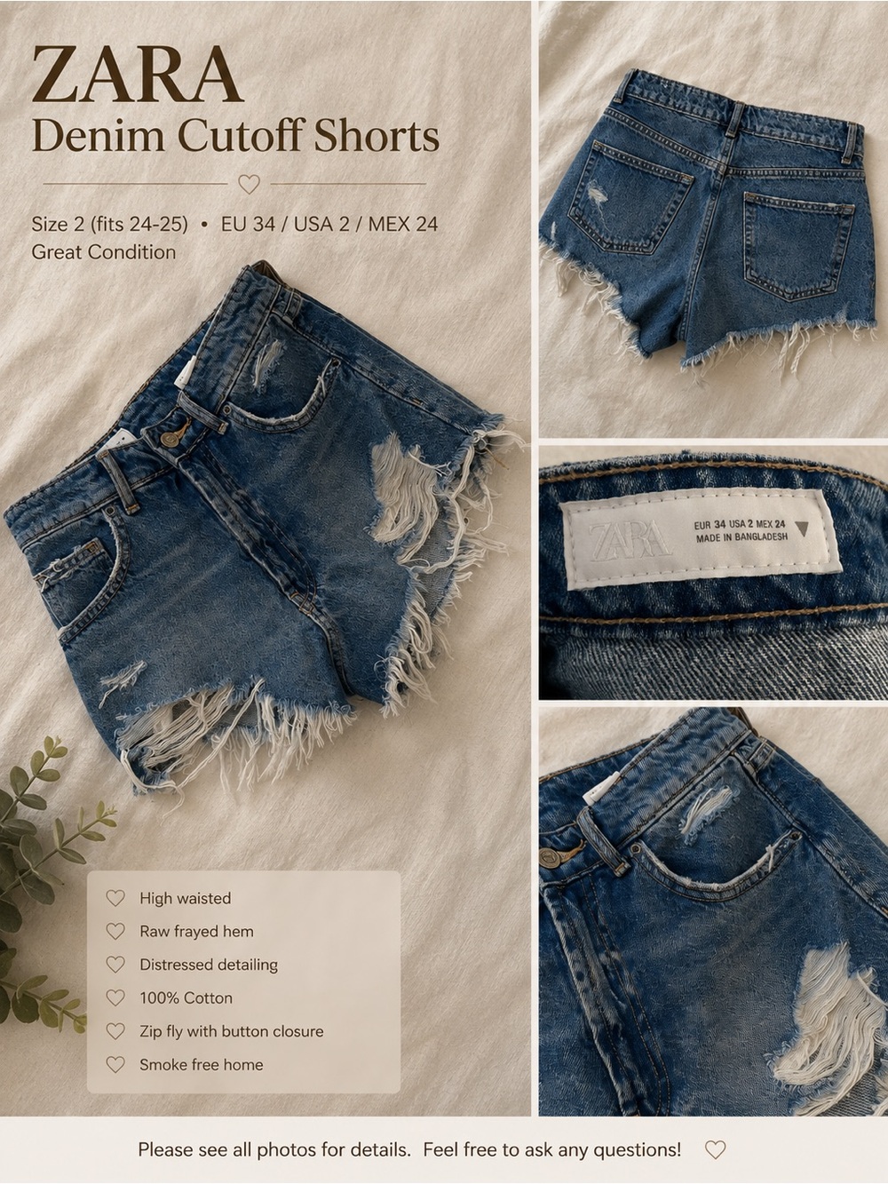 ZARA Distressed Denim Cutoff Shorts in Medium Blue